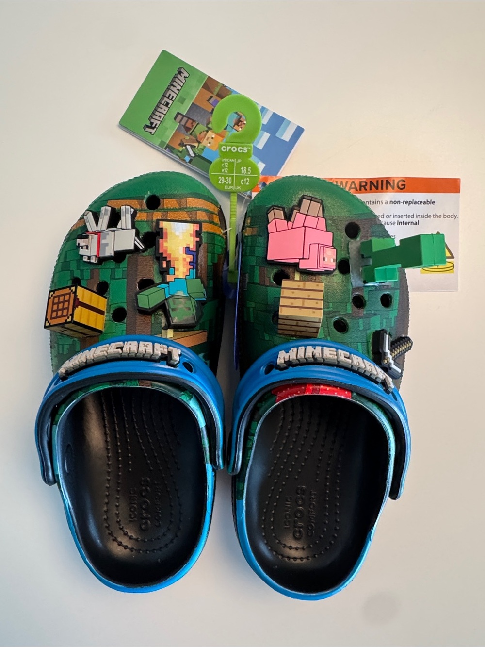 CROCS Kids Minecraft Green and Blue Clogs with Character Jibbitz